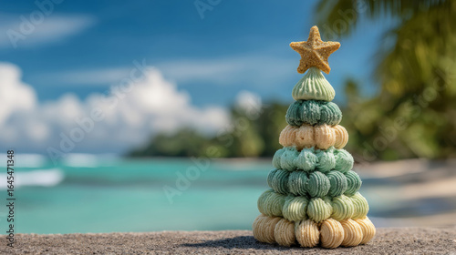 Christmas tree made of ice cream scoops by the beach in Australia during warm December festivities