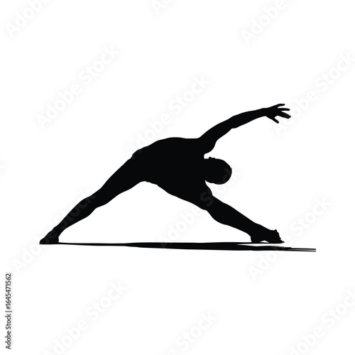 Silhouette of a person performing a side angle yoga pose on a white background