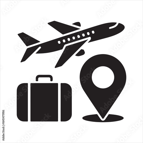 Travel Icons Featuring Airplane, Suitcase, and Location Marker Symbols