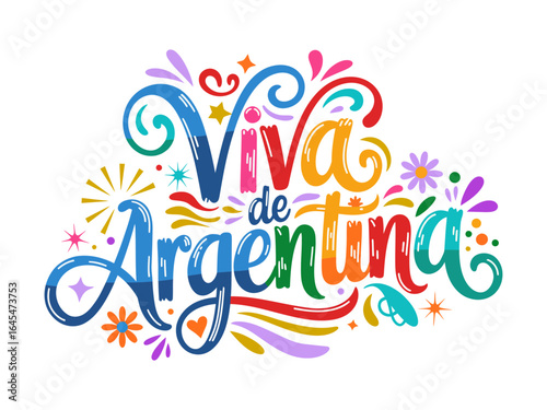 Принти на полотні Viva de Argentina alternate style, turquoise and yellow flourishes, celebratory
