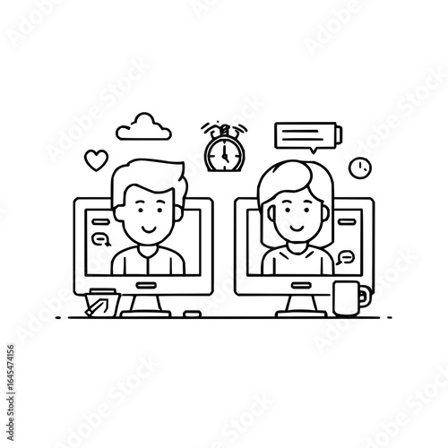 Online meeting virtual communication conference call webinar video chat remote work from home concept illustration