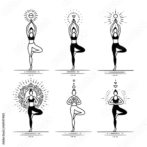 Tree pose yoga positions vector art illustration for wellness and fitness design and meditation practice art