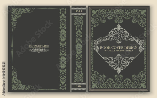 Vector. Vintage book cover with ornament and decorative frame in Victorian style. Suitable for retro design, classic editions and artistic layouts. Aristocratic range in retro style.