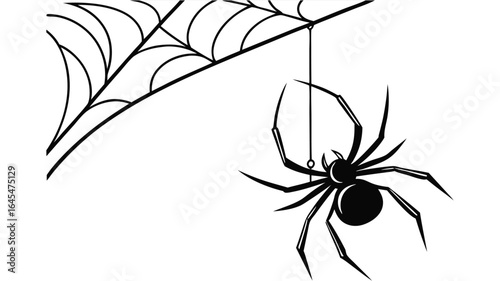 Minimalist Spider Web Icon – Black Spider Hanging on Web for Halloween, Creepy, and Gothic Design Projects