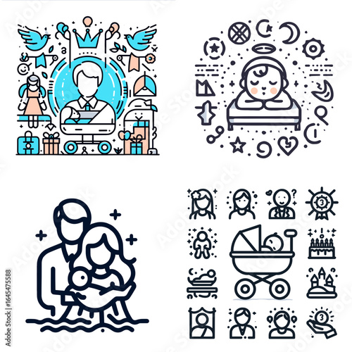 Birth Order concept illustrations depicting family and parenting symbols  