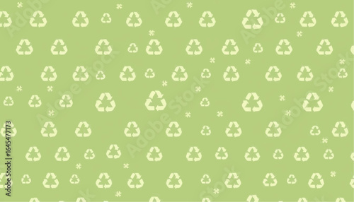 Repeating recycling symbol pattern on light green background  