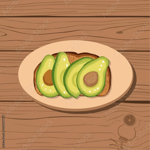 Avocado toast on a plate with wooden background  