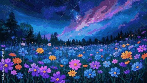 Sky Petal Drift Flowers and sky isolated watercolor vector illustration svg