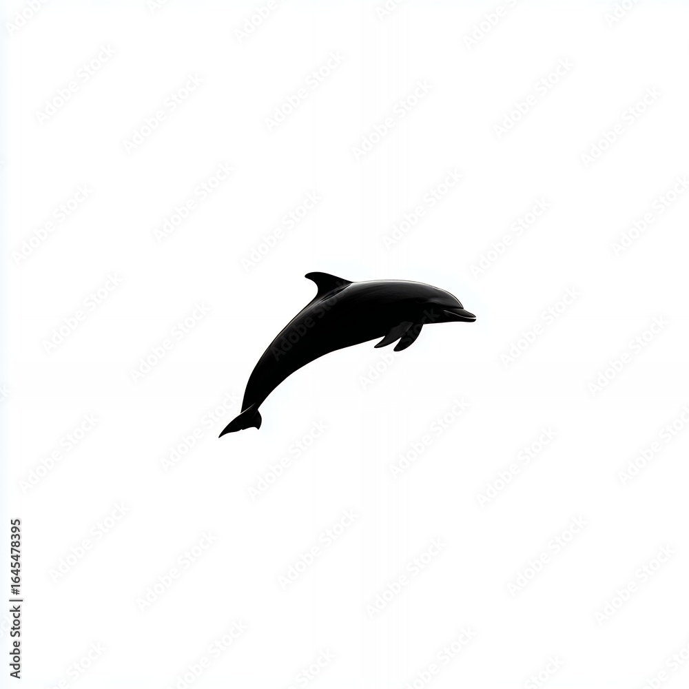 Fototapeta premium Dolphin Silhouette Gracefully Jumping Against a Flat White Background