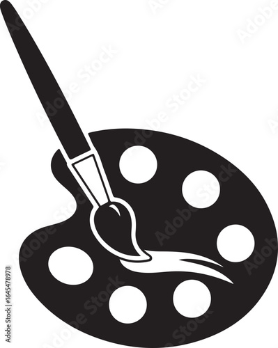 Black And White Icon Of An Art Palette With A Paintbrush artist painting