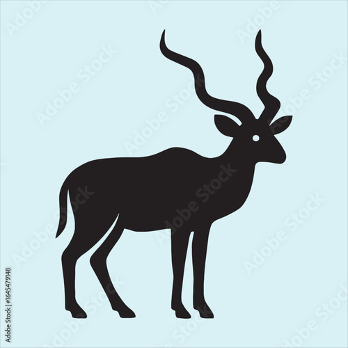 Black kudu silhouette, black vector icon style, clean cut, white background setx gradient contract, minimal design, stock illustration style, transparent.