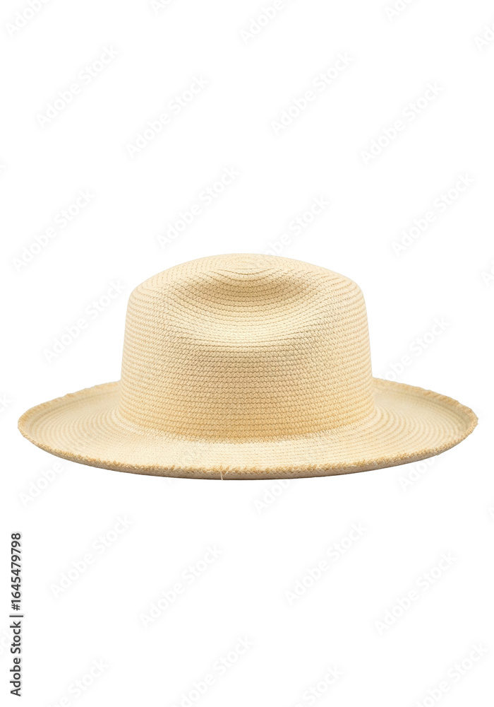 Ultra realistic UHD product photo of a tightly woven natural toquilla straw panama hat with a tear-drop crown and frayed brim, on a clean transparent studio background. E-commerce product concept Ultra realistic UHD product photo of a tightly woven natural toquilla straw panama hat with a tear-drop crown and frayed brim, on a clean transparent studio background. E-commerce product concept