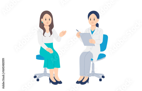 問診する女性医師と若い女性患者【人物ベクターイラスト素材】