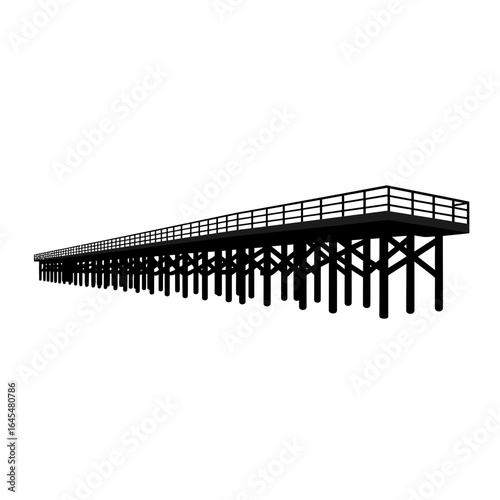 Silhouette of a long pier with railing and supports