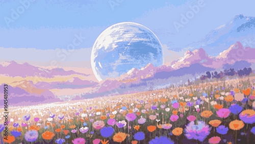 Blush Cosmos Planets and Flowers isolated watercolor vector illustration svg