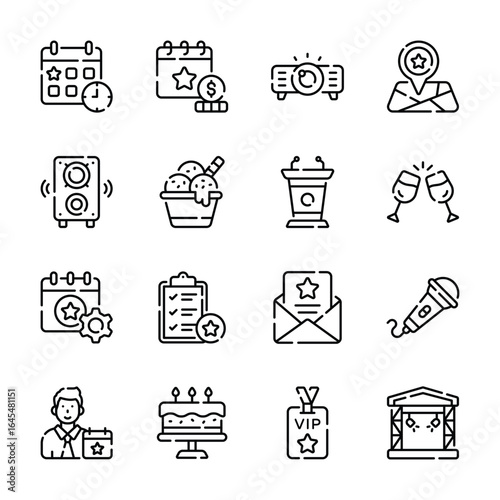 Get this amazing handy pack showing party and event outline icons