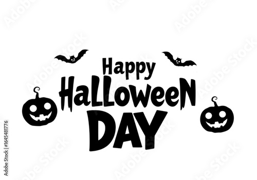 This Charming and New Transparent Background Silhouette Illustration is a Must-Have for Halloween, Featuring Cheerful Pumpkins and Bold, Happy Halloween Day Text.