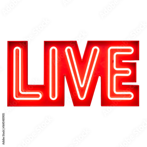 Red neon live sign isolated on transparent background