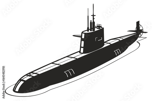 Illustration of a modern military submarine sailing on the water