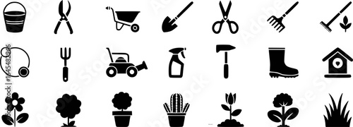 Garden tools and plants collection bucket shears