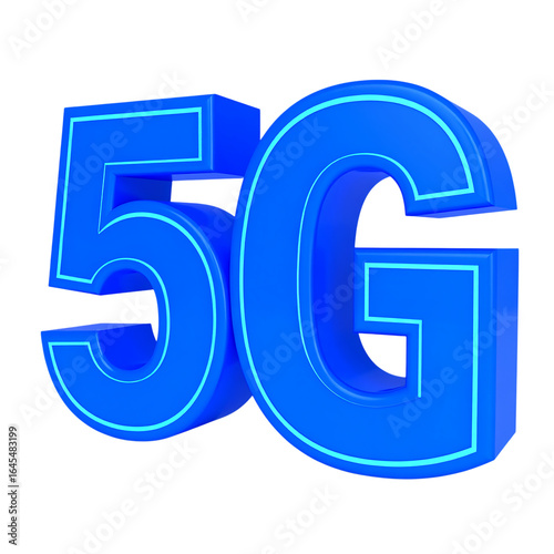Blue neon 5g logo isolated on transparent background