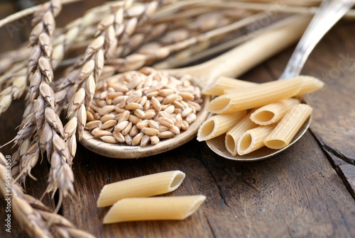 Dinkelgetreide und Dinkelnudeln
