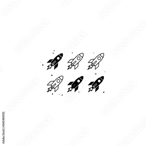 Rocket icon set vector silhouette on white background. 