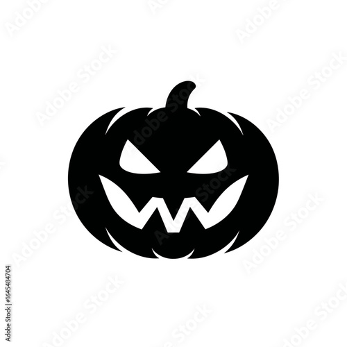 Silhouette of a carved Halloween pumpkin (Jack-o'-lantern) with sharp triangular eyes and jagged mouth, expressing a spooky or mischievous look — commonly used as a symbol of Halloween.
