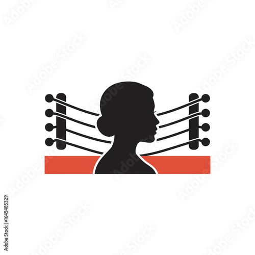 Silhouette of Strength: A stylized depiction of a woman's silhouette stands defiantly within the symbolic confines of a boxing ring, signifying her inner strength and resilience.