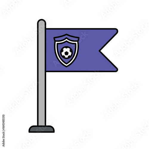 Soccer Team Flag: A stylish vector illustration presents a flag with a soccer ball emblem, standing for sportsmanship and team spirit. The design has a focus on minimalism and bold colors.