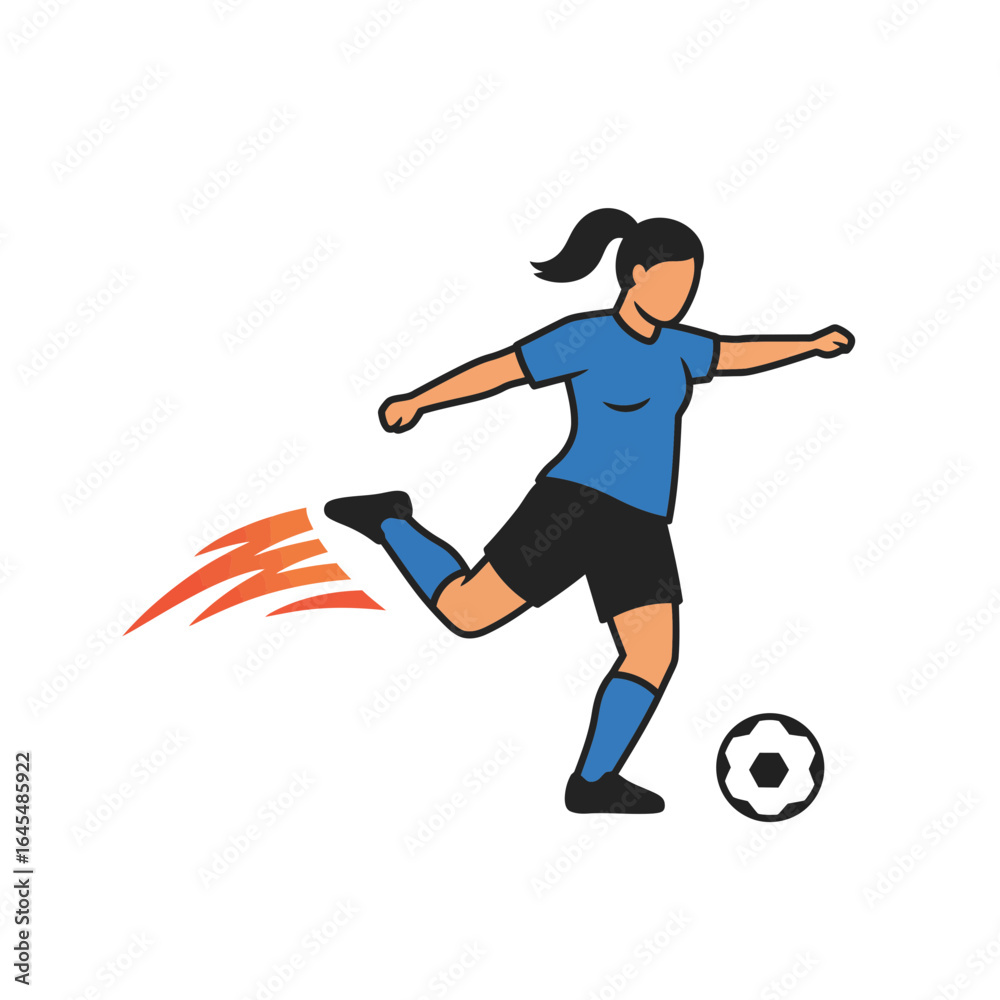 Obraz premium Footballer's Power Kick: An illustrated footballer executes a powerful kick towards a soccer ball, showcasing dynamic motion and athletic prowess.