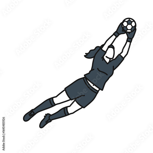 Goalie's Leap of Faith: An abstract depiction of a focused goalie in action, soaring through the air to intercept the soccer ball with unwavering determination.
