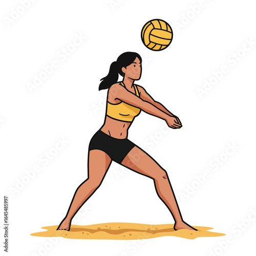 Volleyball Player in Action: A dynamic illustration captures a female volleyball player skillfully executing a bump with the ball. The image showcases the energy and athleticism of the sport.