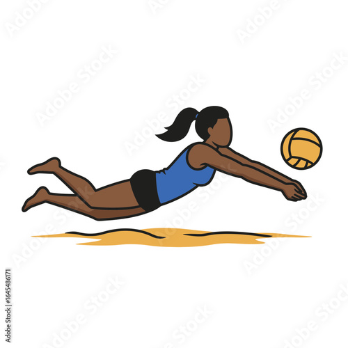 Volleyball Dive: Capturing the grace and athleticism of a volleyball player making a dive, this illustration shows determination and dynamic action in a beach setting.