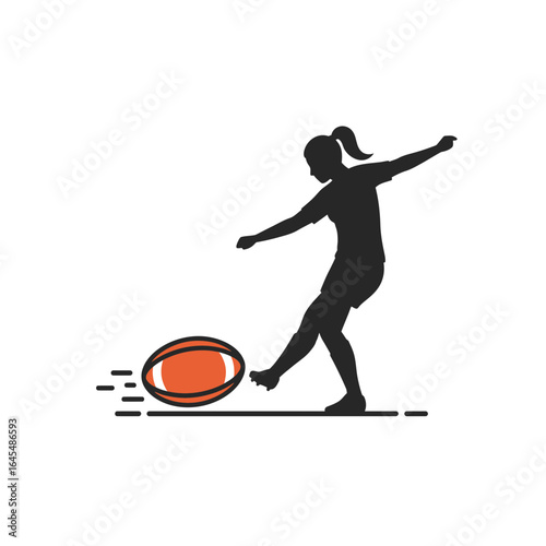 Rugby Player Kicking Ball Silhouette: Dynamic silhouette of a rugby player executing a powerful kick, capturing motion, agility, and focus in the heat of the game.