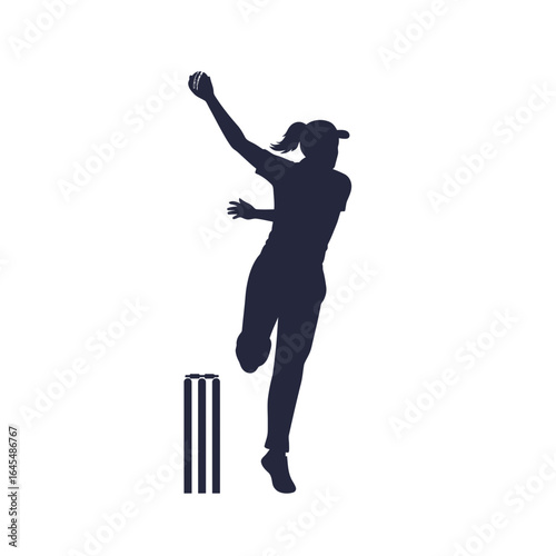 Cricket Player Silhouette: A dynamic silhouette of a cricketer in action, poised to deliver a powerful ball towards the wickets, capturing the essence of athleticism and competitive spirit.