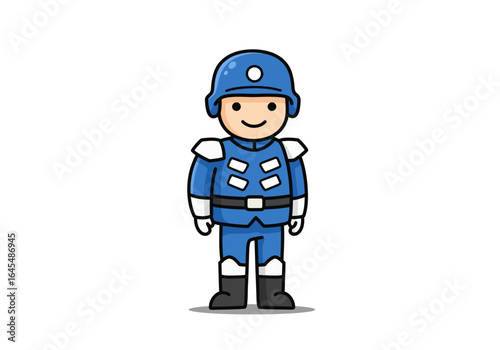 Cartoon Soldier in Blue Uniform with Helmet and Boots