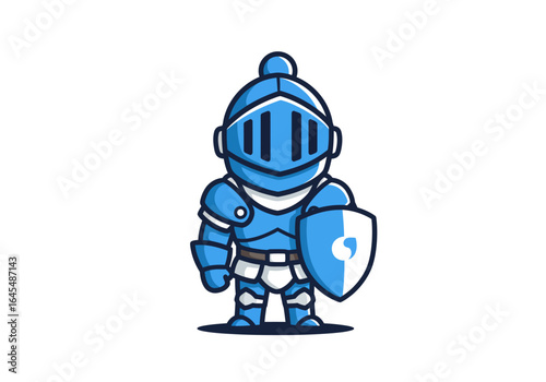 Cartoon Knight Character in Blue Armor with Shield