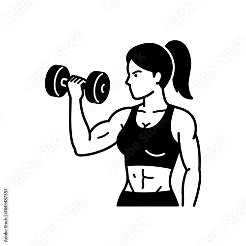 Muscular Strength: A stylized depiction of a woman exercising, lifting a dumbbell to emphasize strength and physical fitness.