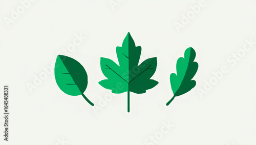Three green leaves of different species on white background

