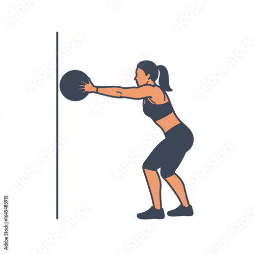 Wall ball exercise: A female figure is seen performing wall ball exercises, demonstrating proper form for an effective workout. the image promotes physical activity and wellness.