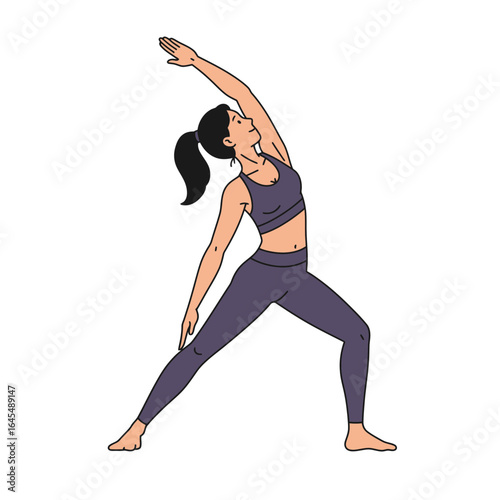 Yoga pose, a dynamic pose of grace and flexibility: A woman demonstrates a yoga pose, her body forming a graceful arc, emphasizing the fluidity and focus inherent in this ancient practice.