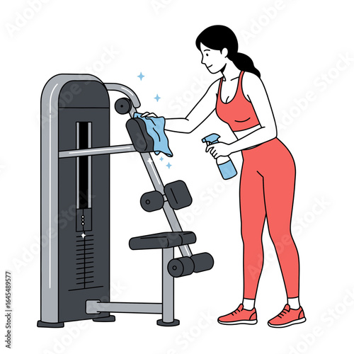 Gym Equipment Sanitation: A health-conscious individual diligently sanitizes a piece of gym equipment, ensuring cleanliness and hygiene for a healthy workout environment.