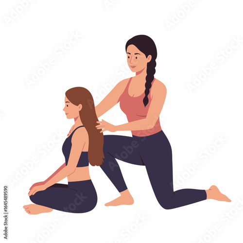 Harmony and Healing: Two woman finds balance, a captivating illustration of wellness and tranquility, depicting a massage session that is sure to relax and invigorate.