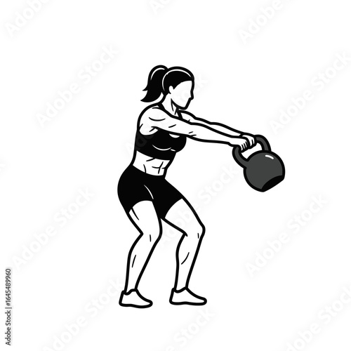 Kettlebell Exercise: A graphic illustration of a woman engaging in a kettlebell swing, emphasizing strength and fitness.