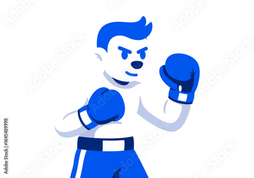 Cartoon Boxer with Blue Gloves and Shorts Ready to Fight