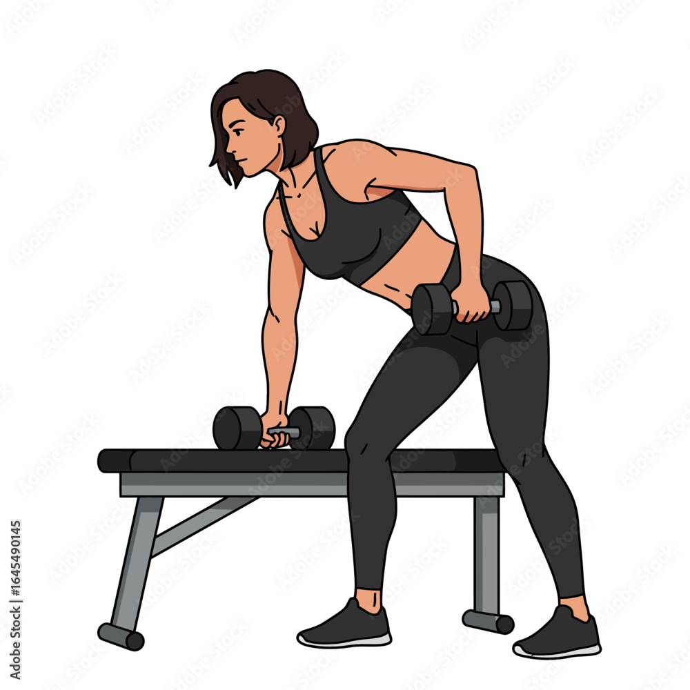 Obraz premium Strength and Definition: A determined individual executes a dumbbell row, embodying the dedication and focus required to sculpt a strong physique and healthy lifestyle.