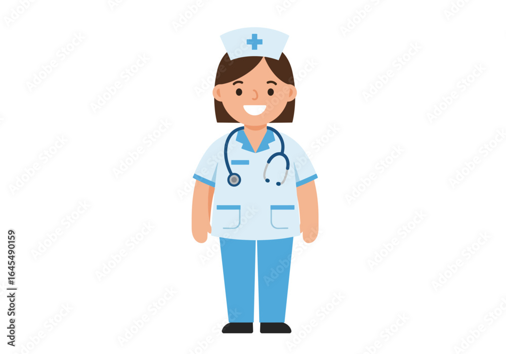 Cartoon Nurse with Stethoscope and Uniform Illustration Cartoon Nurse with Stethoscope and Uniform Illustration