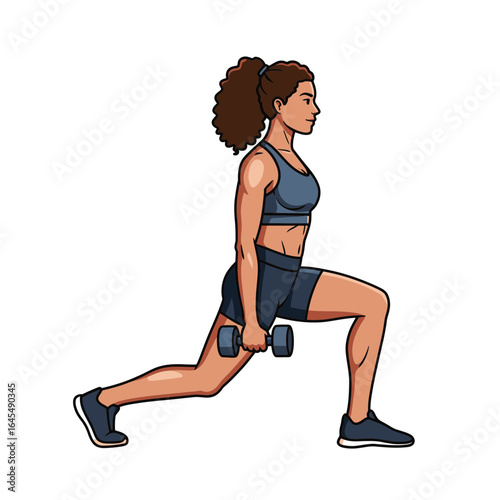 Fitness Lunge: A woman is shown in the process of executing a lunge exercise.