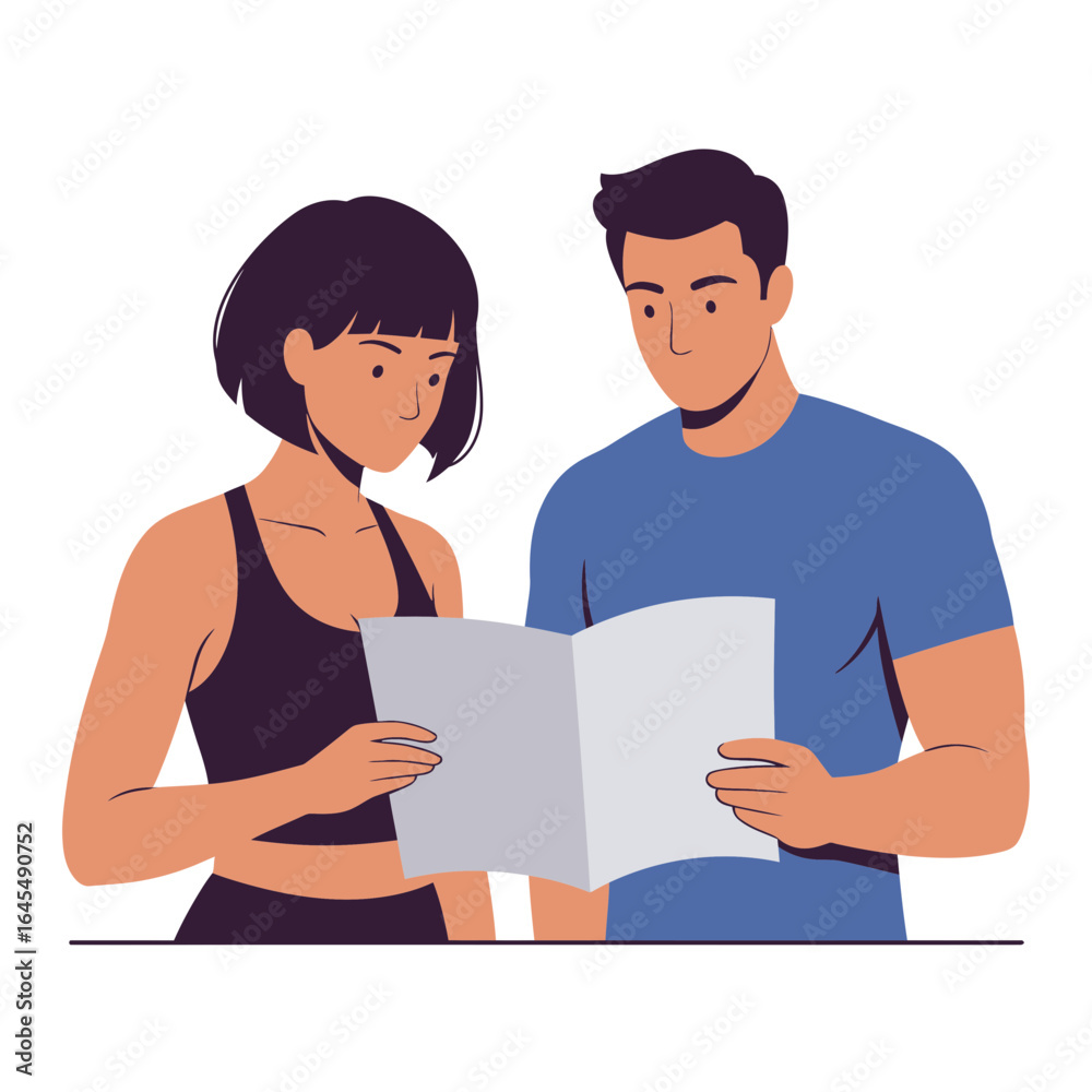 Fototapeta premium Couple Reading Together: A couple shares a moment of quiet reading, engrossed in a book together, creating an atmosphere of knowledge, togetherness and tranquility.